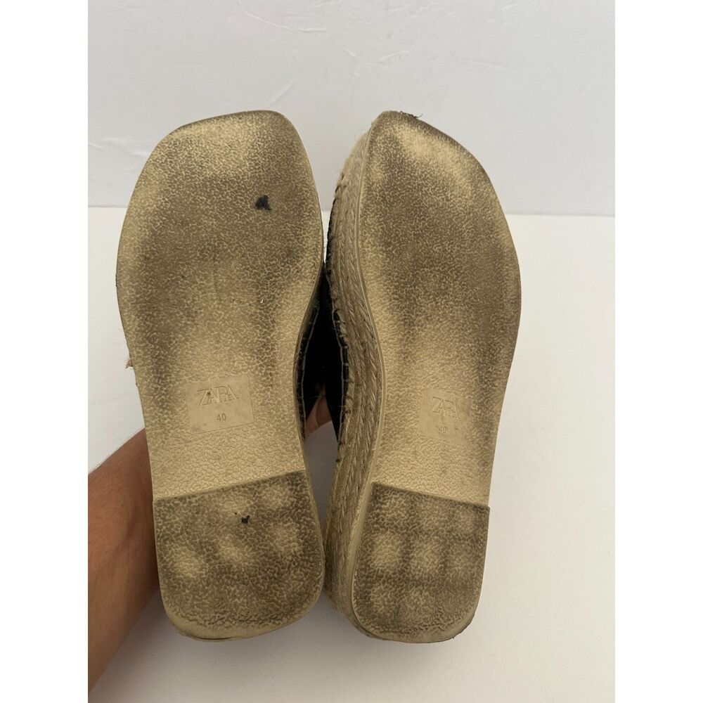 ZARA Faux Leather Black Jute Flatforms Platforms Espadrille Sandals Women's 9.5 - Picture 6 of 6